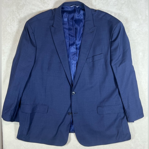 Cole Haan Grand.OS Wool Blend 52R Navy Plaid Sport Coat Men's Blazer - Picture 1 of 9